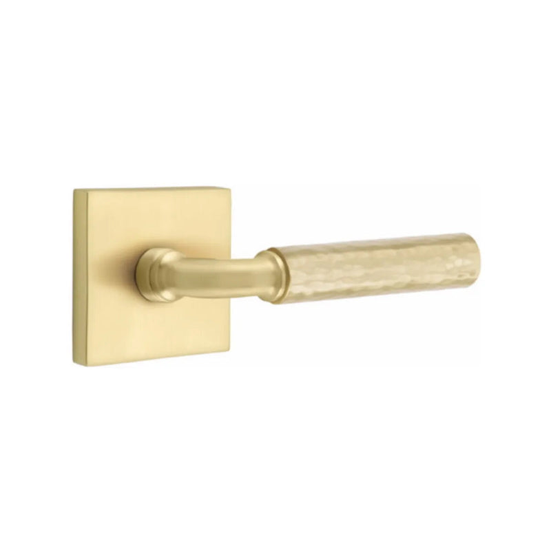 Emtek Select R-Bar Hammered Lever with Square Rosette in Satin Brass finish