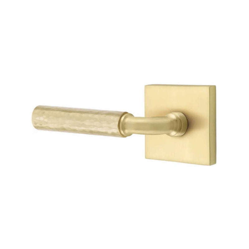 Emtek Select R-Bar Hammered Lever with Square Rosette in Satin Brass finish