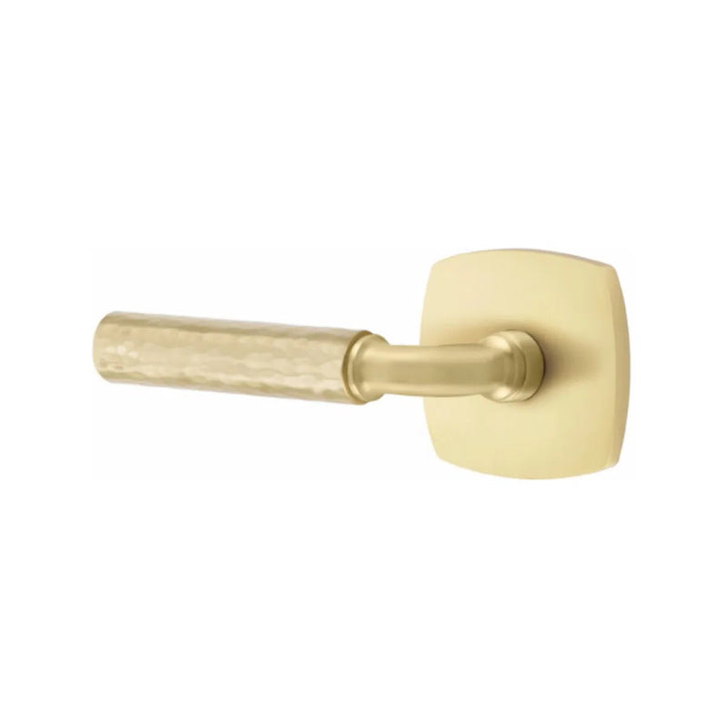 Emtek Select R-Bar Hammered Lever with Urban Modern Rosette in Satin Brass finish