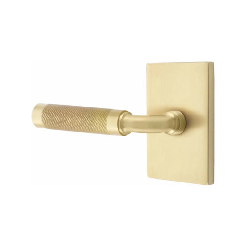 Emtek Select R-Bar Knurled Lever with Modern Rectangular Rosette in Satin Brass finish