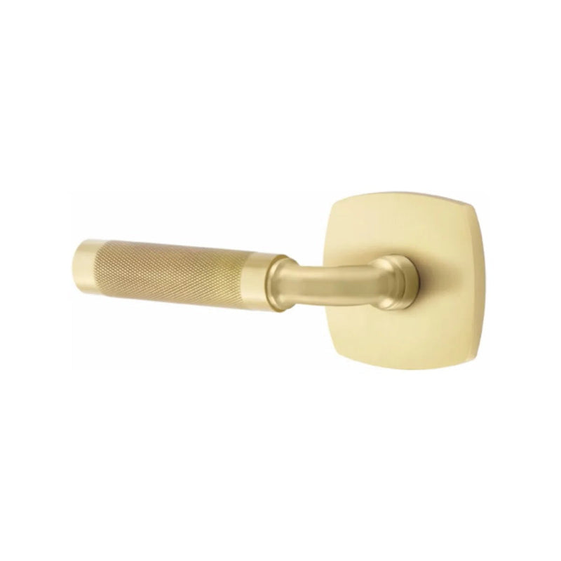 Emtek Select R-Bar Knurled Lever with Urban Modern Rosette in Satin Brass finish