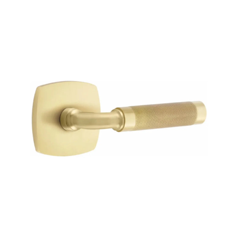 Emtek Select R-Bar Knurled Lever with Urban Modern Rosette in Satin Brass finish