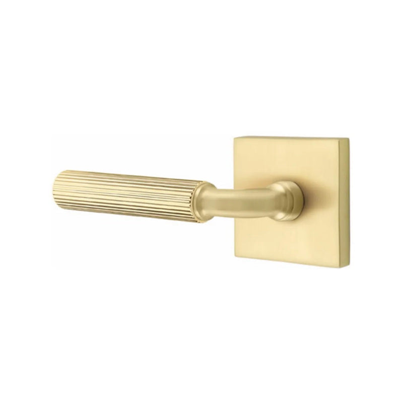 Emtek Select R-Bar Straight Knurled Lever with Square Rosette in Satin Brass finish