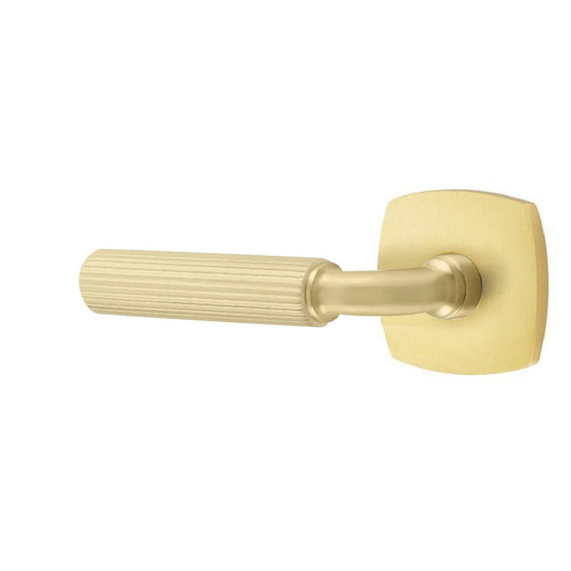 Emtek Select R-Bar Straight Knurled Lever with Urban Modern Rosette in Satin Brass finish