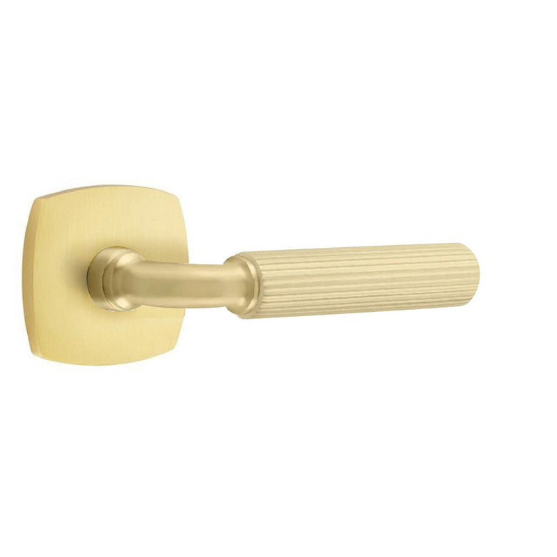 Emtek Select R-Bar Straight Knurled Lever with Urban Modern Rosette in Satin Brass finish