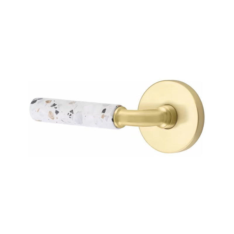 Emtek Select R-Bar Terrazzo Lever with Disk Rosette in Satin Brass finish