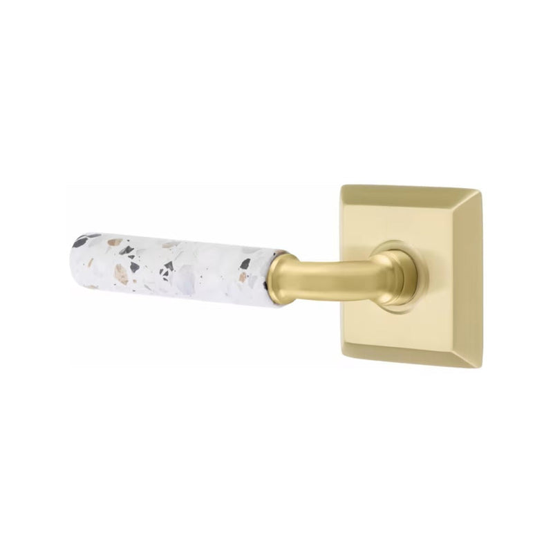 Emtek Select R-Bar Terrazzo Lever with Quincy Rosette in Satin Brass finish