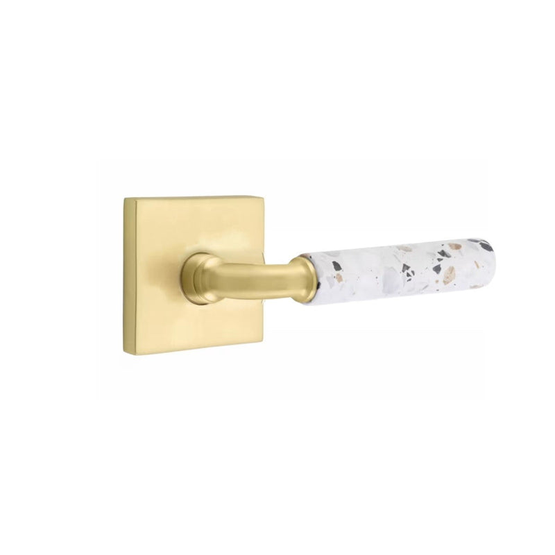 Emtek Select R-Bar Terrazzo Lever with Square Rosette in Satin Brass finish