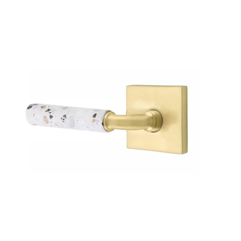 Emtek Select R-Bar Terrazzo Lever with Square Rosette in Satin Brass finish