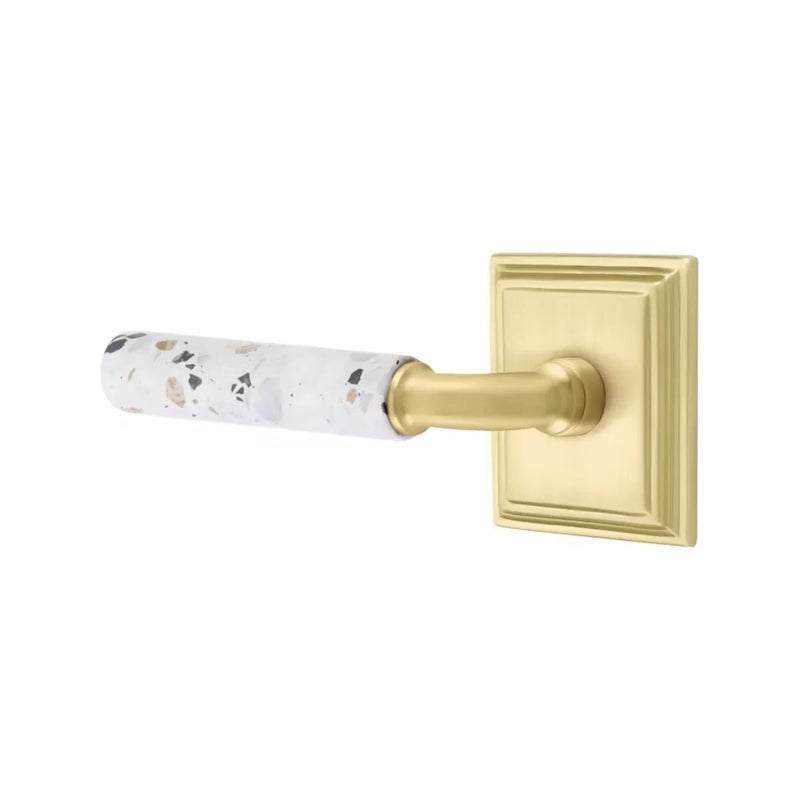 Emtek Select R-Bar Terrazzo Lever with Wilshire Rosette in Satin Brass finish