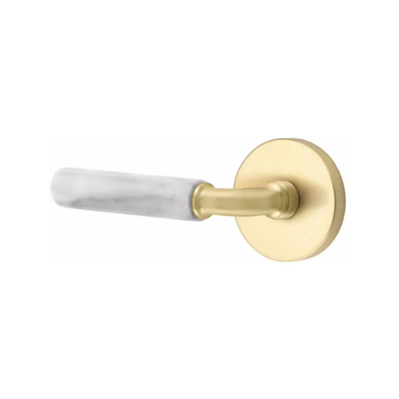 Emtek Select R-Bar White Marble Lever with Disk Rosette in Satin Brass finish