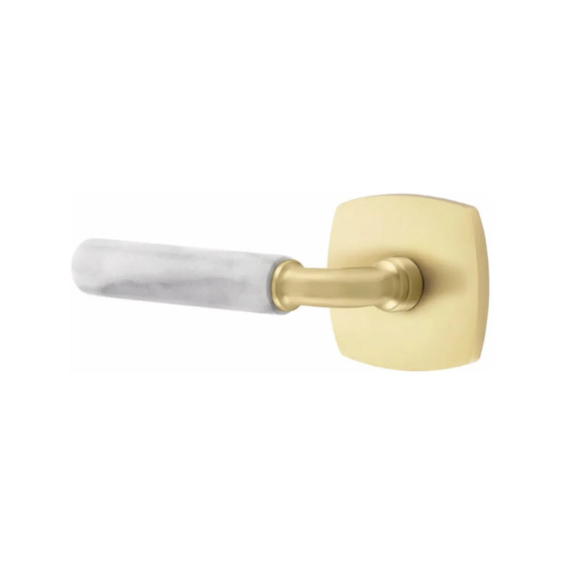 Emtek Select R-Bar White Marble Lever with Urban Modern Rosette in Satin Brass finish