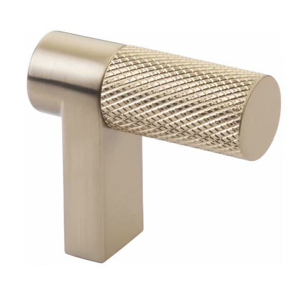 The Emtek Select Rectangular Knurled Cabinet Finger Pull 1 1/2" in Satin Brass finish