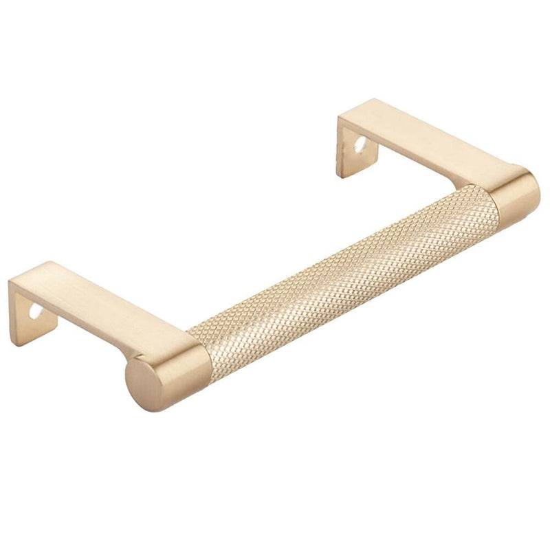 The Emtek Select Round Knurled Cabinet Edge Pull in Satin Brass finish