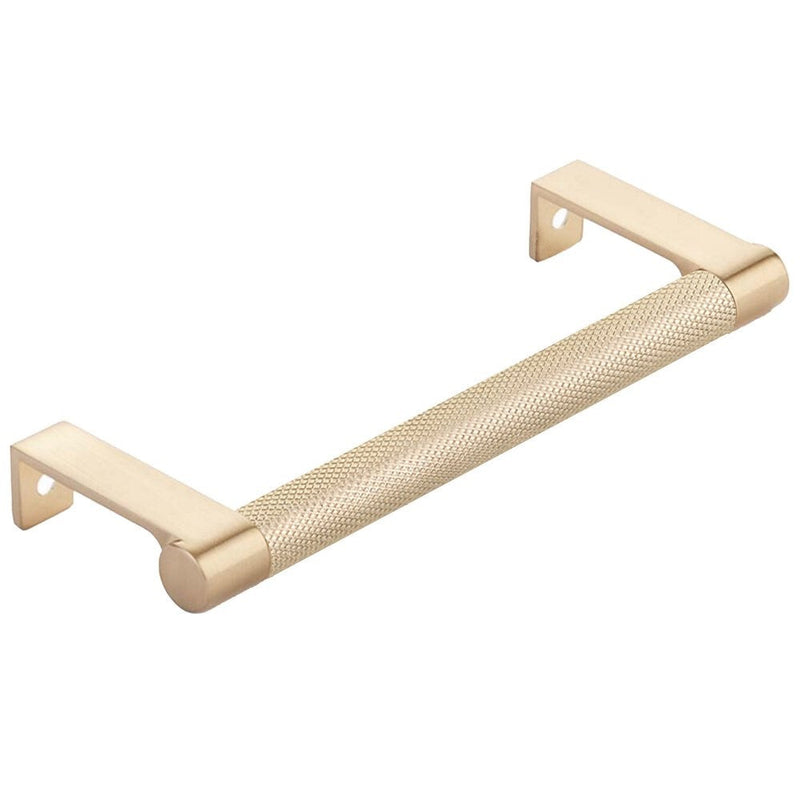 The Emtek Select Round Knurled Cabinet Edge Pull in Satin Brass finish