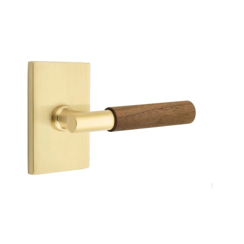 Emtek Select T-Bar Dark Walnut Lever with Modern Rectangular Rosette in Satin Brass finish