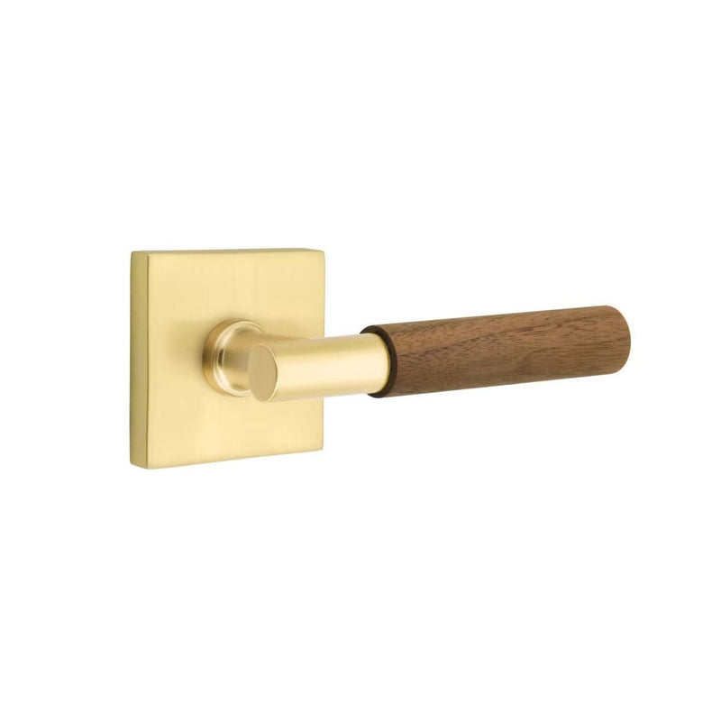 Emtek Select T-Bar Dark Walnut Lever with Square Rosette in Satin Brass finish