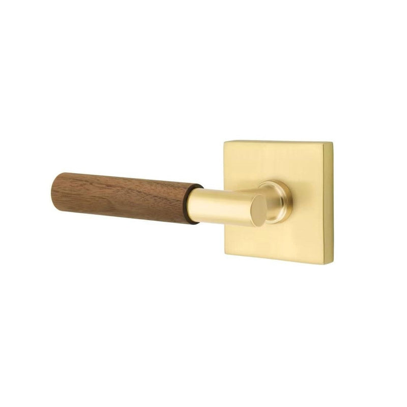 Emtek Select T-Bar Dark Walnut Lever with Square Rosette in Satin Brass finish