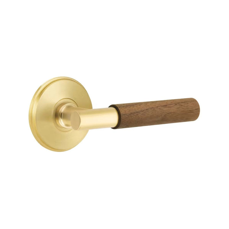 Emtek Select T-Bar Dark Walnut Lever with Watford Rosette in Satin Brass finish