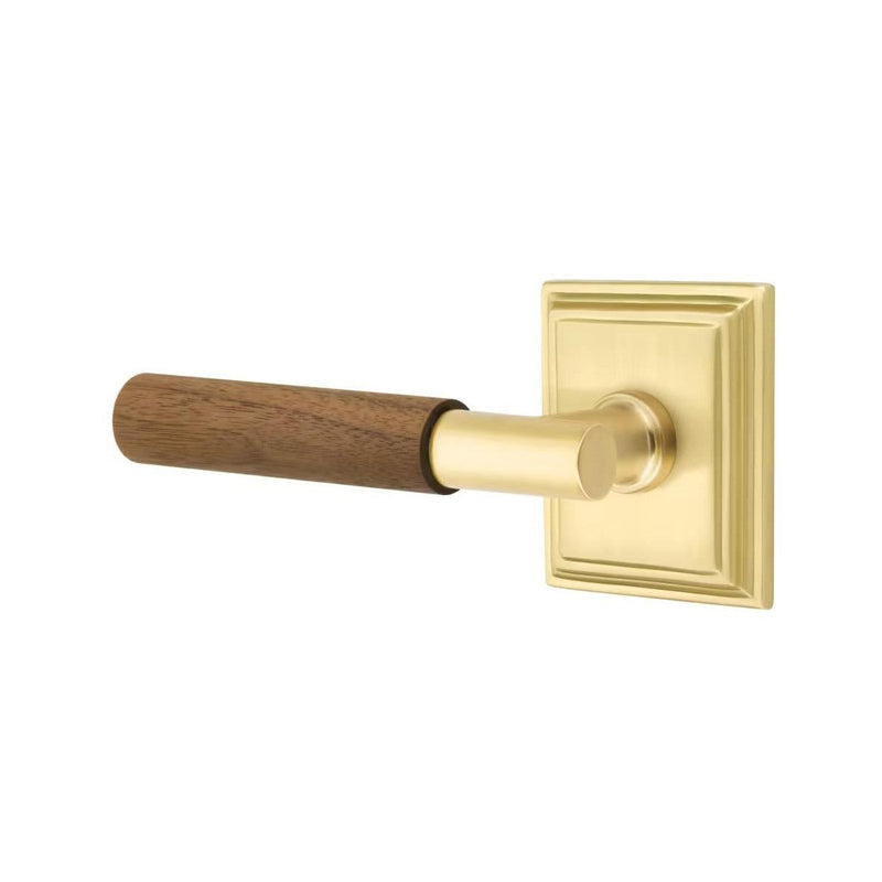 Emtek Select T-Bar Dark Walnut Lever with Wilshire Rosette in Satin Brass finish