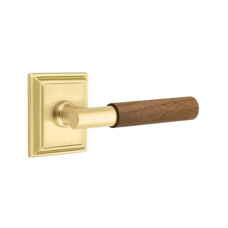 Emtek Select T-Bar Dark Walnut Lever with Wilshire Rosette in Satin Brass finish