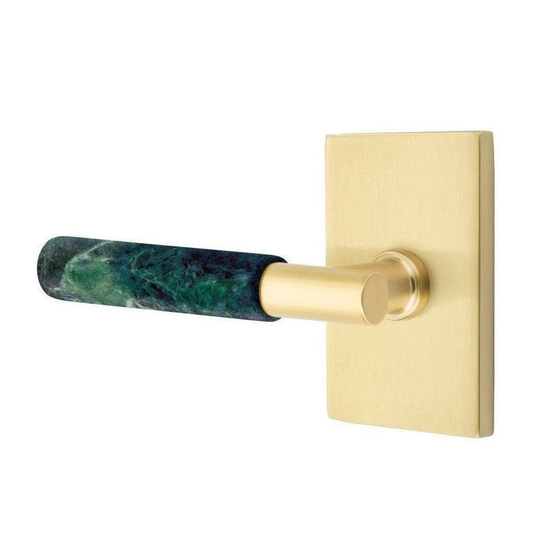 Emtek Select T-Bar Green Marble Lever with Modern Rectangular Rosette in Satin Brass finish