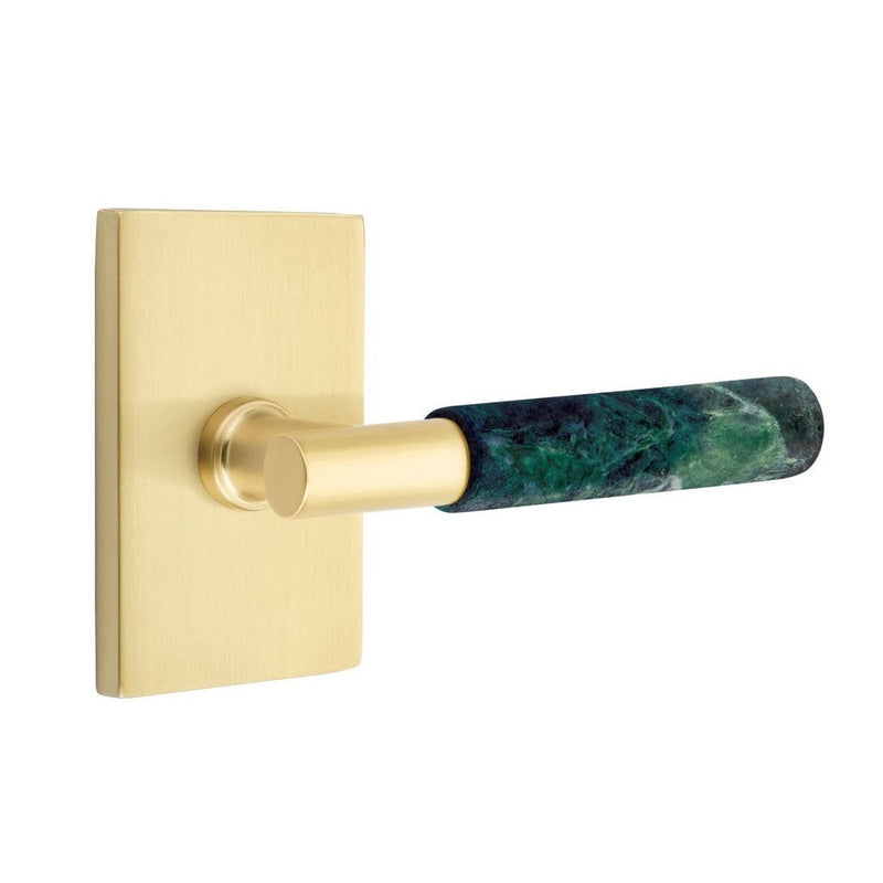 Emtek Select T-Bar Green Marble Lever with Modern Rectangular Rosette in Satin Brass finish