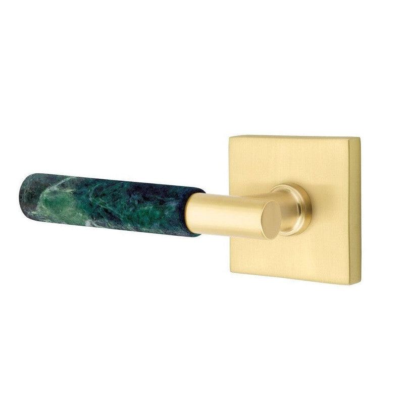 Emtek Select T-Bar Green Marble Lever with Square Rosette in Satin Brass finish