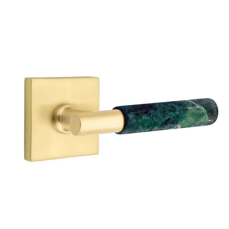 Emtek Select T-Bar Green Marble Lever with Square Rosette in Satin Brass finish