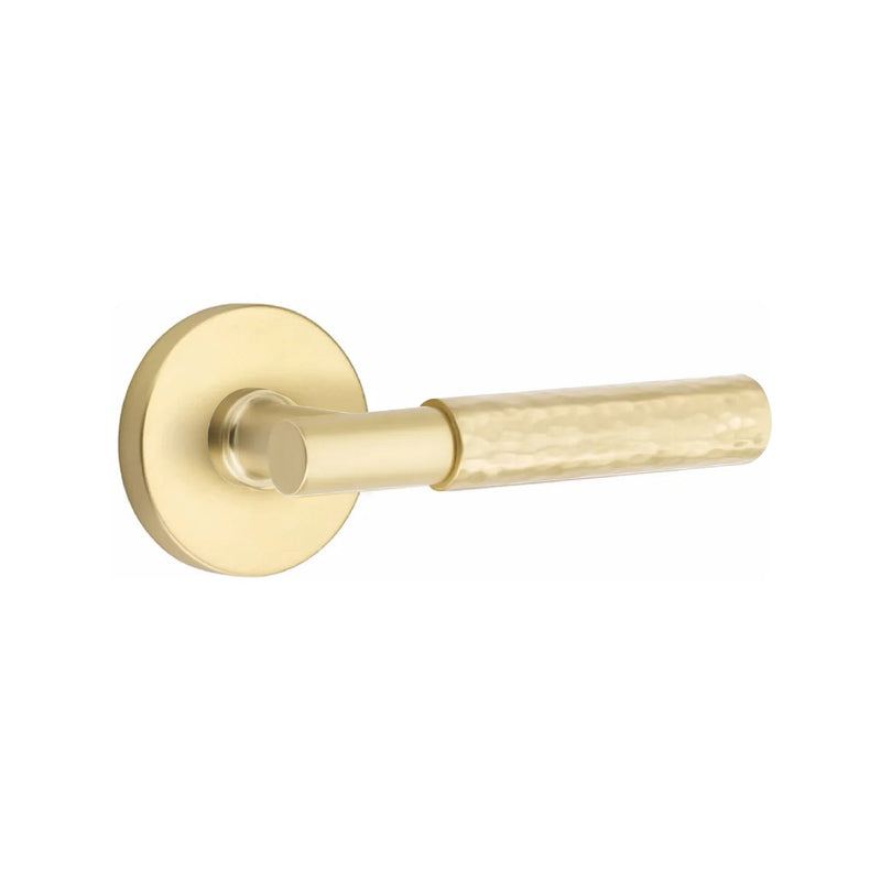 Emtek Select T-Bar Hammered Lever with Disk Rosette in Satin Brass finish