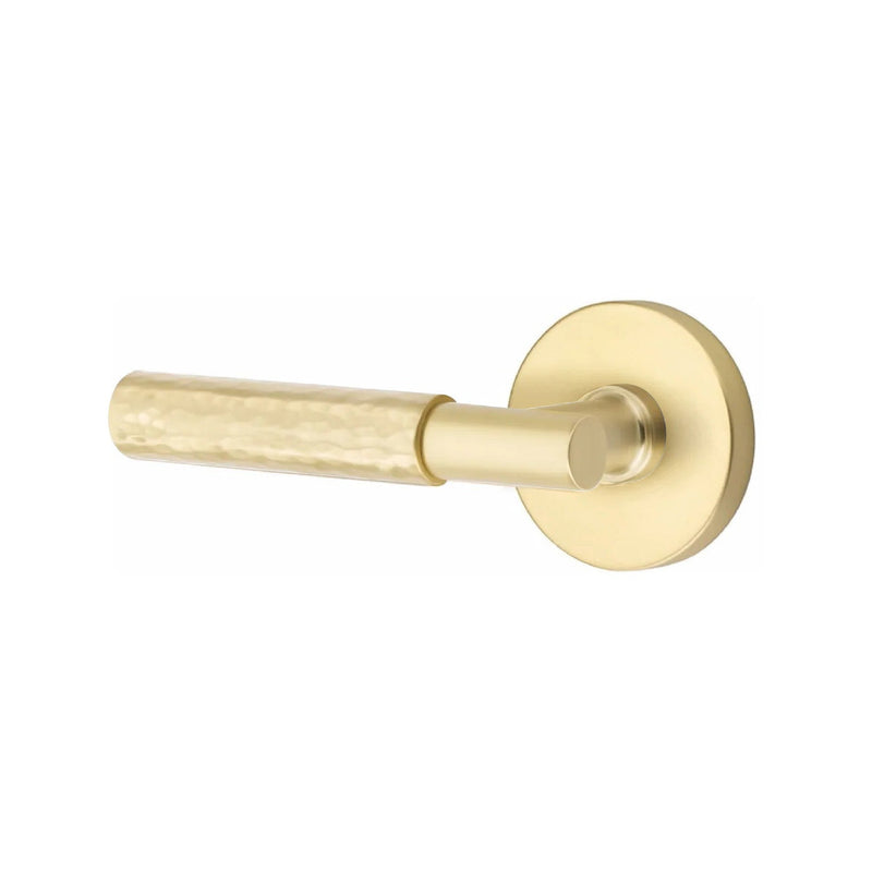 Emtek Select T-Bar Hammered Lever with Disk Rosette in Satin Brass finish