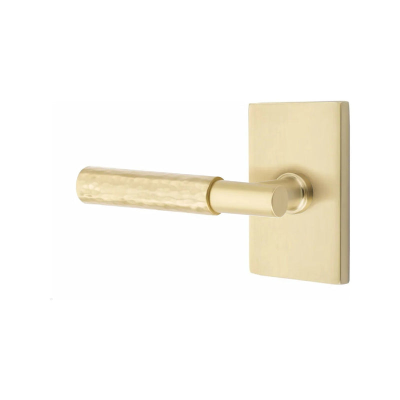 Emtek Select T-Bar Hammered Lever with Modern Rectangular Rosette in Satin Brass finish