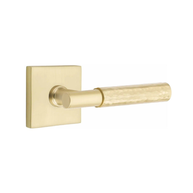 Emtek Select T-Bar Hammered Lever with Square Rosette in Satin Brass finish