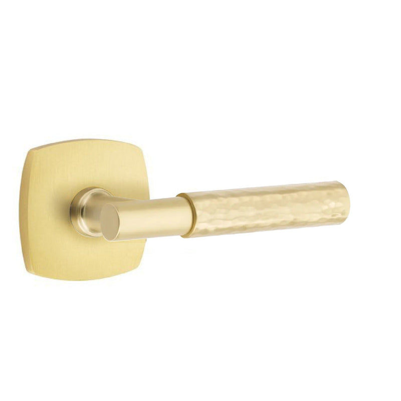 Emtek Select T-Bar Hammered Lever with Urban Modern Rosette in Satin Brass finish