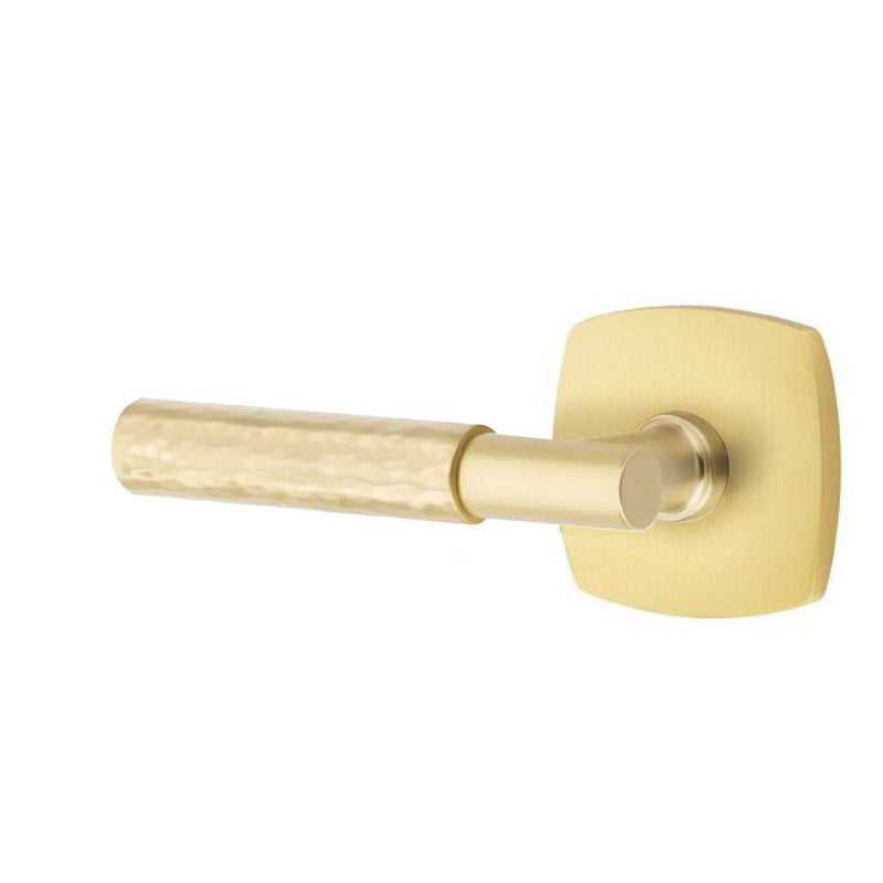 Emtek Select T-Bar Hammered Lever with Urban Modern Rosette in Satin Brass finish