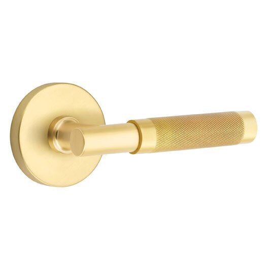 Emtek Select T-Bar Knurled Lever with Disk Rosette in Satin Brass finish