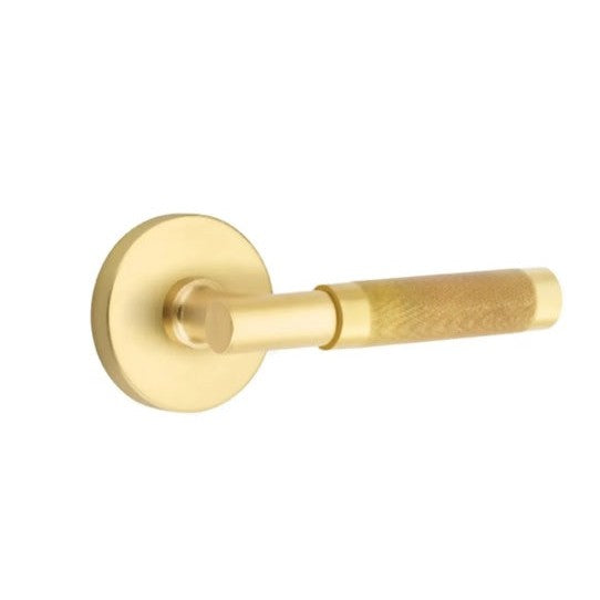 Emtek Select T-Bar Knurled Lever with Disk Rosette in Satin Brass finish