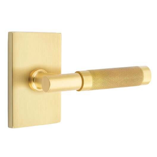 Emtek Select T-Bar Knurled Lever with Modern Rectangular Rosette in Satin Brass finish