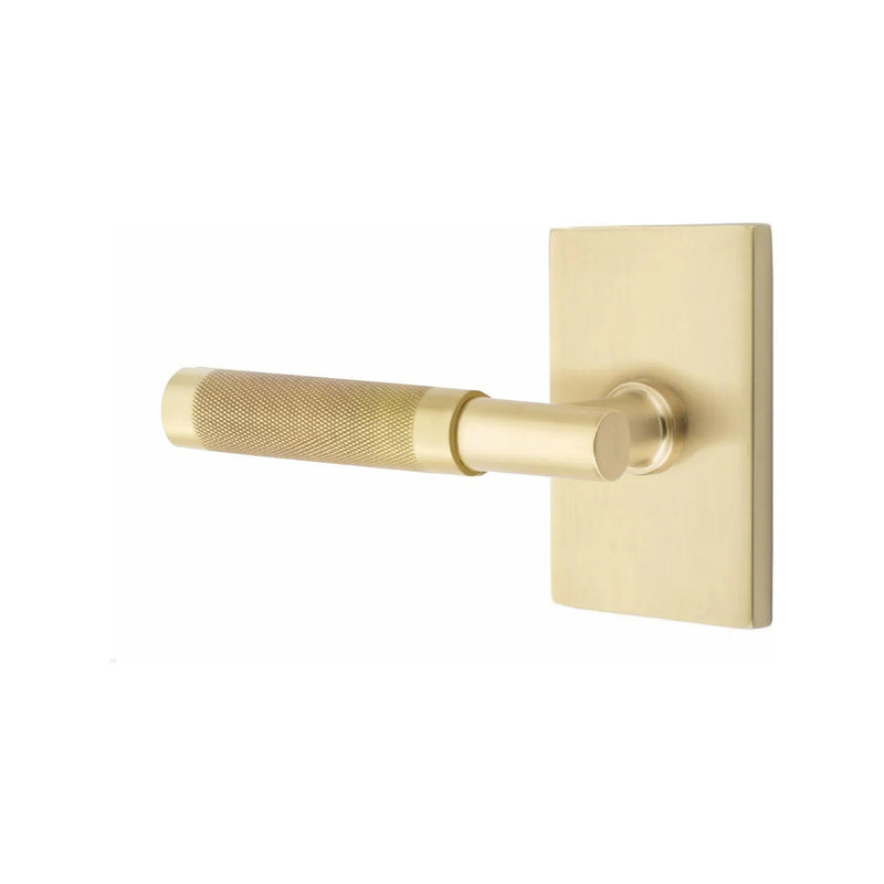 Emtek Select T-Bar Knurled Lever with Modern Rectangular Rosette in Satin Brass finish