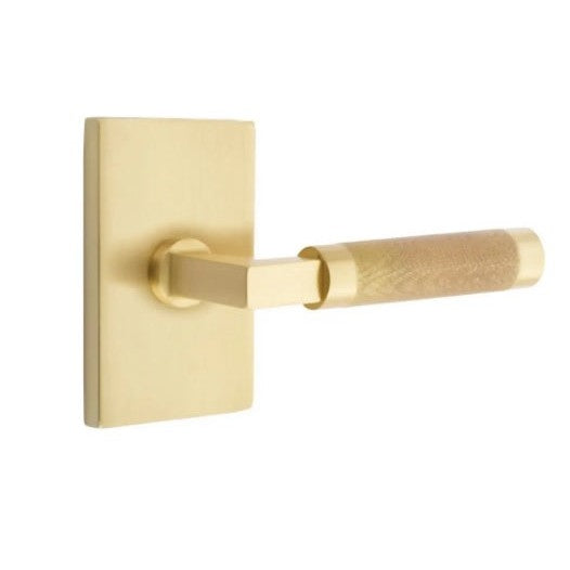 Emtek Select T-Bar Knurled Lever with Modern Rectangular Rosette in Satin Brass finish