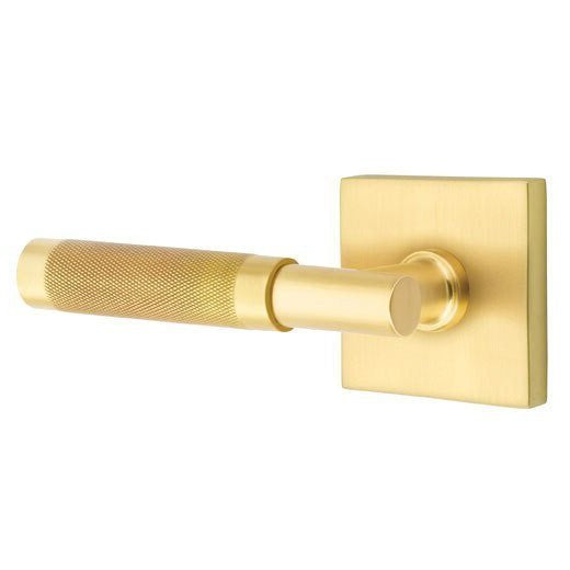 Emtek Select T-Bar Knurled Lever with Square Rosette in Satin Brass finish