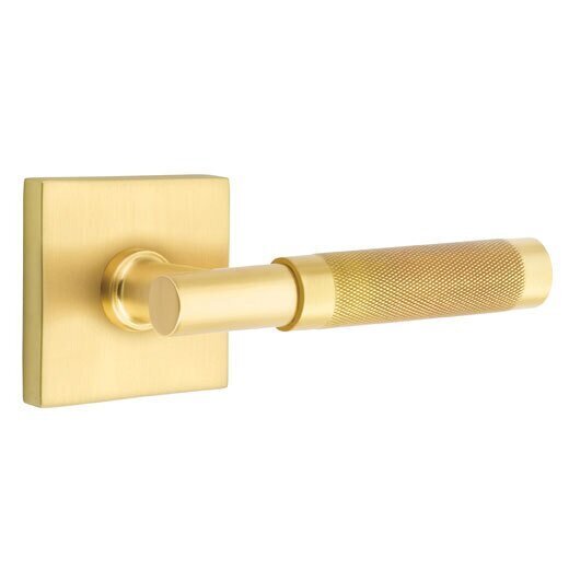 Emtek Select T-Bar Knurled Lever with Square Rosette in Satin Brass finish