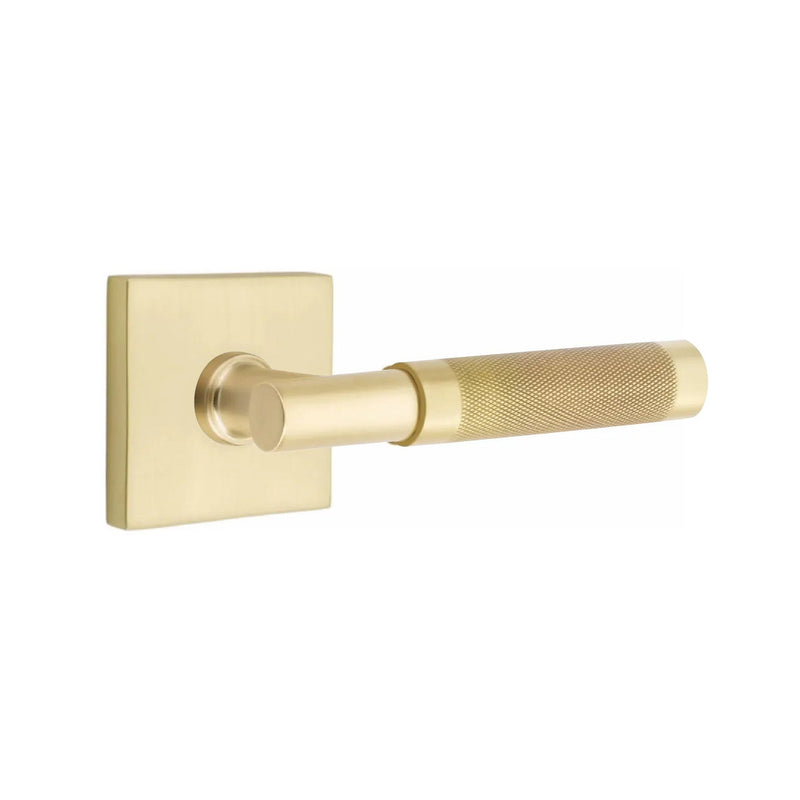 Emtek Select T-Bar Knurled Lever with Square Rosette in Satin Brass finish