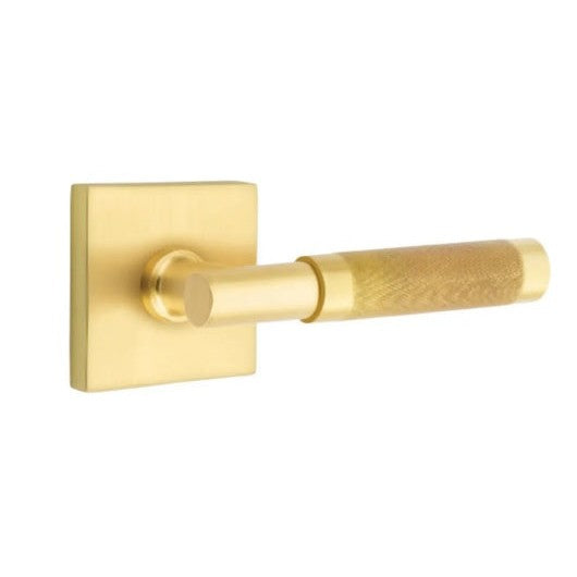 Emtek Select T-Bar Knurled Lever with Square Rosette in Satin Brass finish