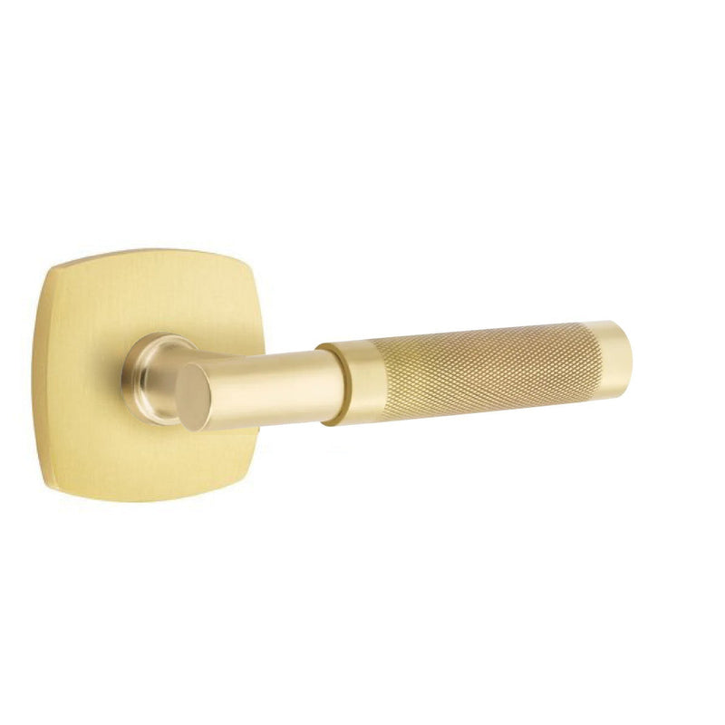 Emtek Select T-Bar Knurled Lever with Urban Modern Rosette in Satin Brass finish