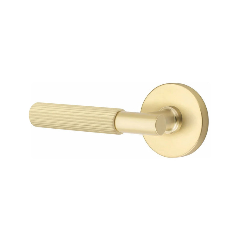 Emtek Select T-Bar Straight Knurled Lever with Disk Rosette in Satin Brass finish