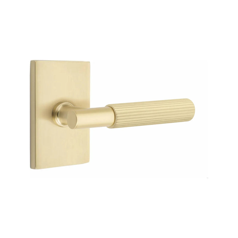 Emtek Select T-Bar Straight Knurled Lever with Modern Rectangular Rosette in Satin Brass finish