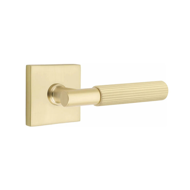 Emtek Select T-Bar Straight Knurled Lever with Square Rosette in Satin Brass finish