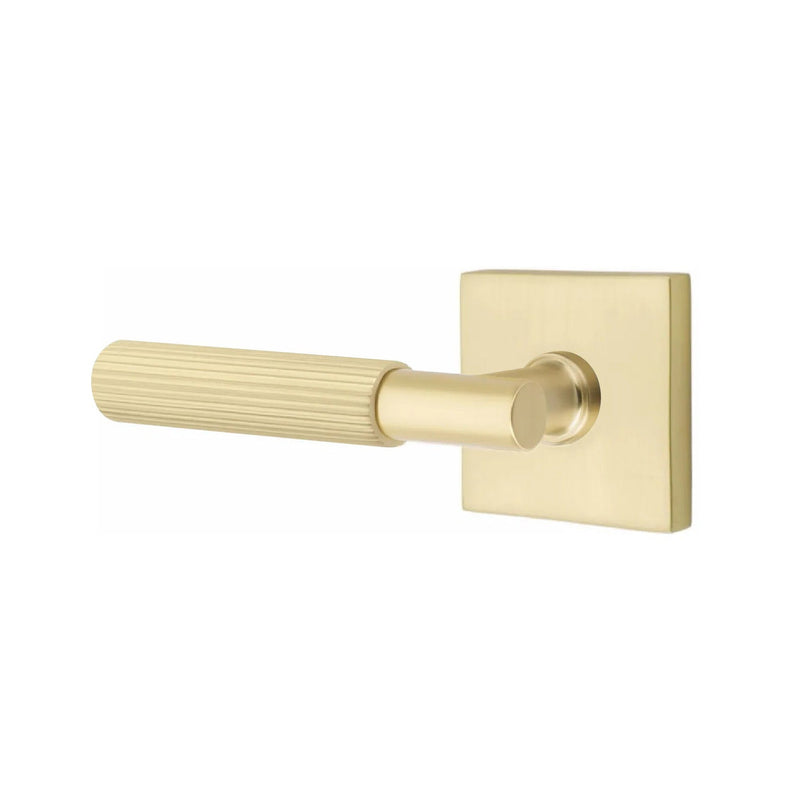 Emtek Select T-Bar Straight Knurled Lever with Square Rosette in Satin Brass finish