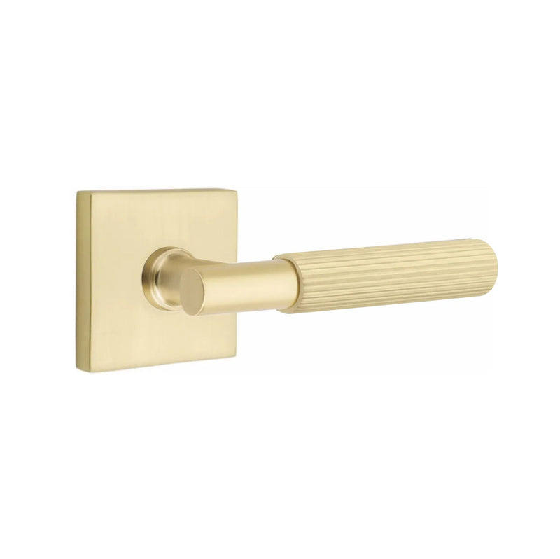 Emtek Select T-Bar Straight Knurled Lever with Square Rosette in Satin Brass finish